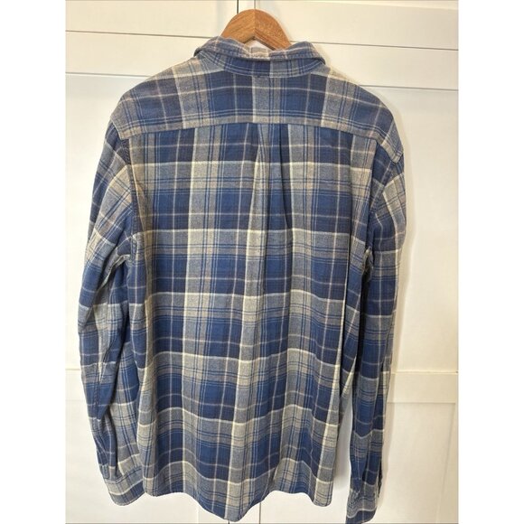Abercrombie & Fitch Flannel Men Size Large Plaid Button Front Shirt Blue Brown - Picture 10 of 11